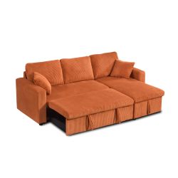 Canapé d'angle convertible et réversible ASPEN 4 places velours côtelé terracotta