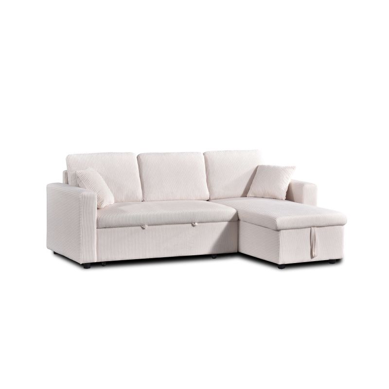 Canapé d'angle convertible et réversible ASPEN 4 places velours côtelé beige