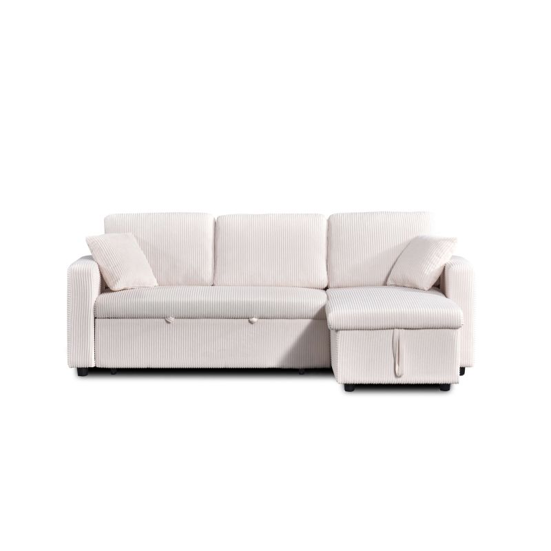 Canapé d'angle convertible et réversible ASPEN 4 places velours côtelé beige