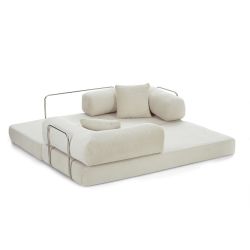 Canapé droit convertible et compressé HYPNOS déplimousse 3 places velours côtelé beige