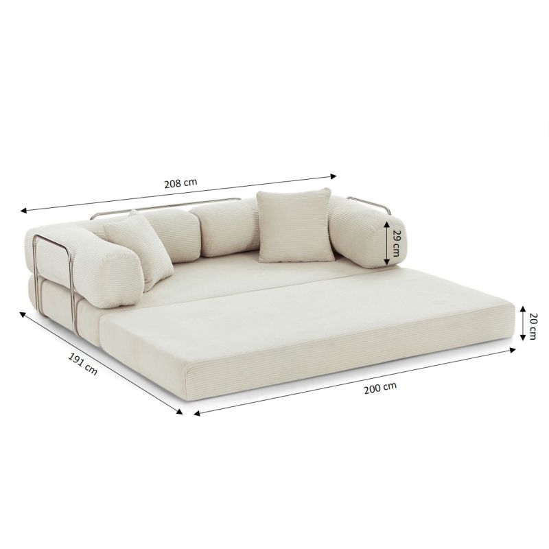 Canapé droit convertible et compressé HYPNOS déplimousse 3 places velours côtelé beige