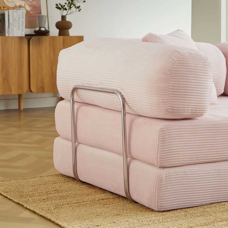 Canapé droit convertible et compressé HYPNOS déplimousse 3 places velours côtelé rose