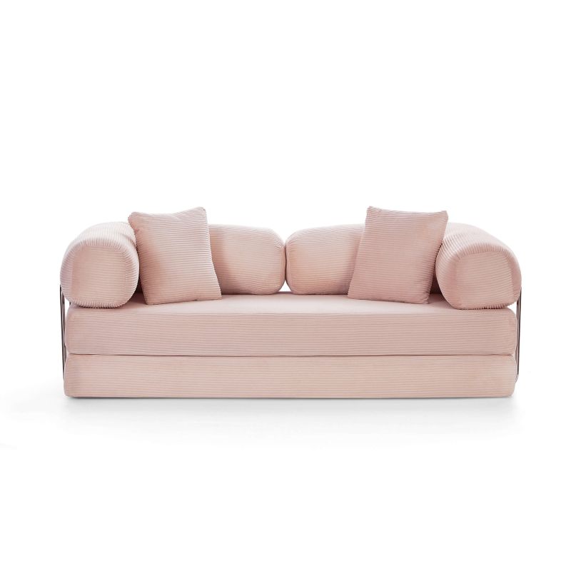 Canapé droit convertible et compressé HYPNOS déplimousse 3 places velours côtelé rose