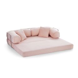 Canapé droit convertible et compressé HYPNOS déplimousse 3 places velours côtelé rose