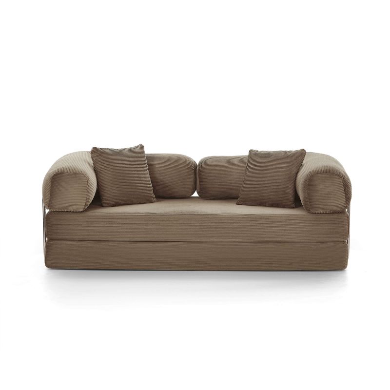 Canapé droit convertible et compressé HYPNOS déplimousse 3 places velours côtelé taupe