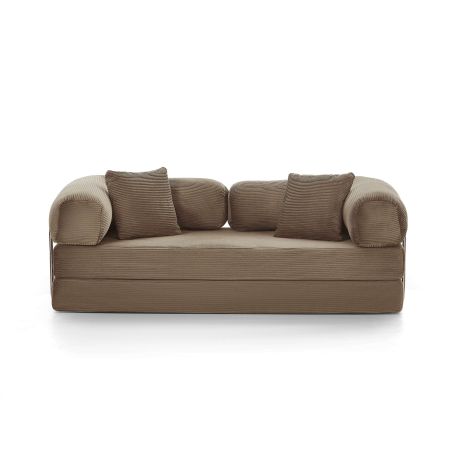 Canapé droit convertible et compressé HYPNOS déplimousse 3 places velours côtelé taupe