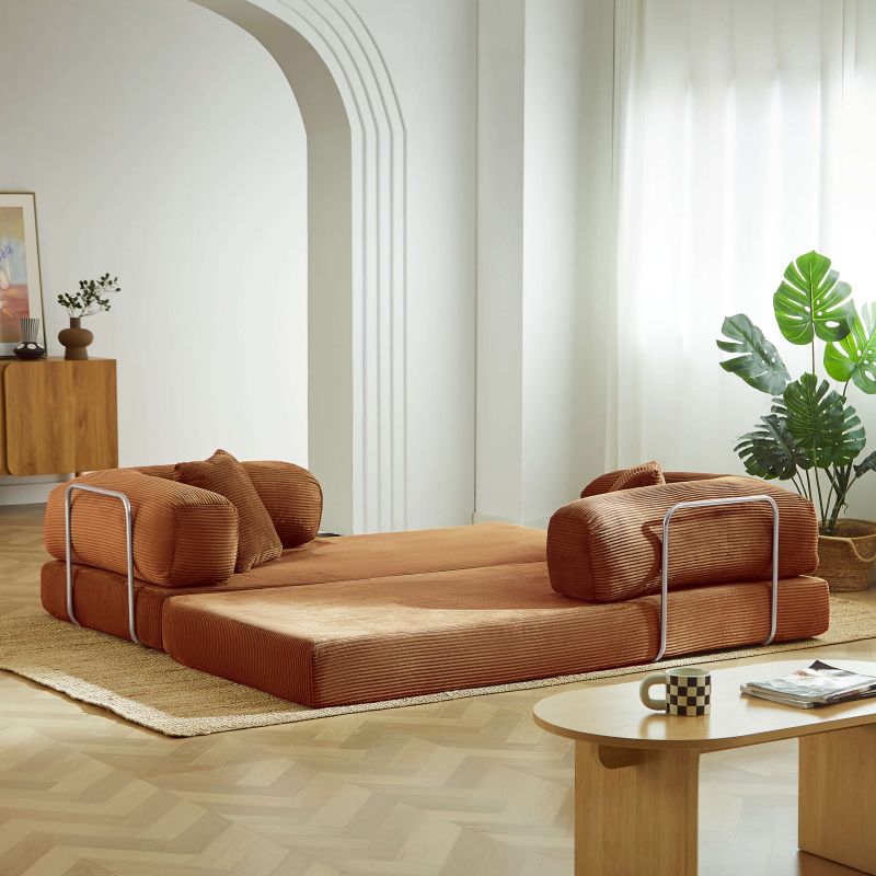 Canapé droit convertible et compressé HYPNOS déplimousse 3 places velours côtelé terracotta