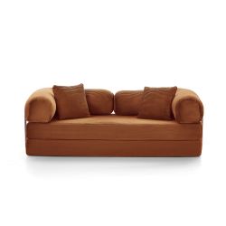 Canapé droit convertible et compressé HYPNOS déplimousse 3 places velours côtelé terracotta