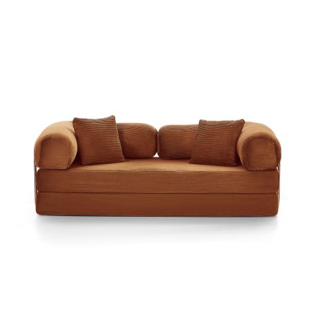 Canapé droit convertible et compressé HYPNOS déplimousse 3 places velours côtelé terracotta