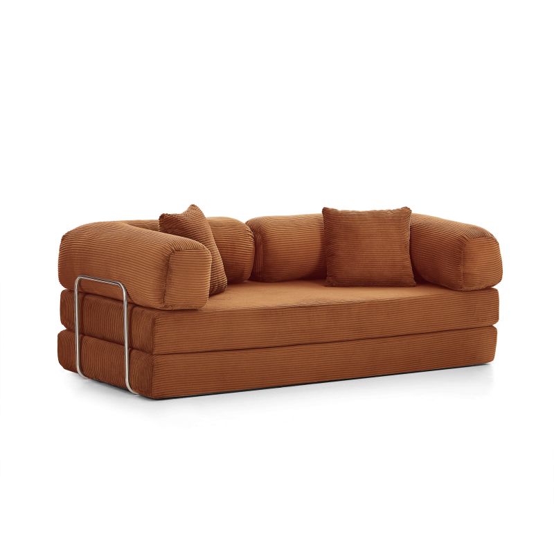 Canapé droit convertible et compressé HYPNOS déplimousse 3 places velours côtelé terracotta