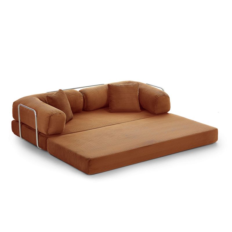 Canapé droit convertible et compressé HYPNOS déplimousse 3 places velours côtelé terracotta