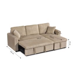Canapé d'angle convertible et réversible ASPEN 4 places velours côtelé taupe
