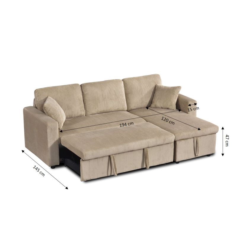 Canapé d'angle convertible et réversible ASPEN 4 places velours côtelé taupe