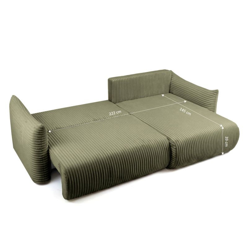 Canapé d'angle convertible et réversible GLORIA 4 places velours côtelé vert