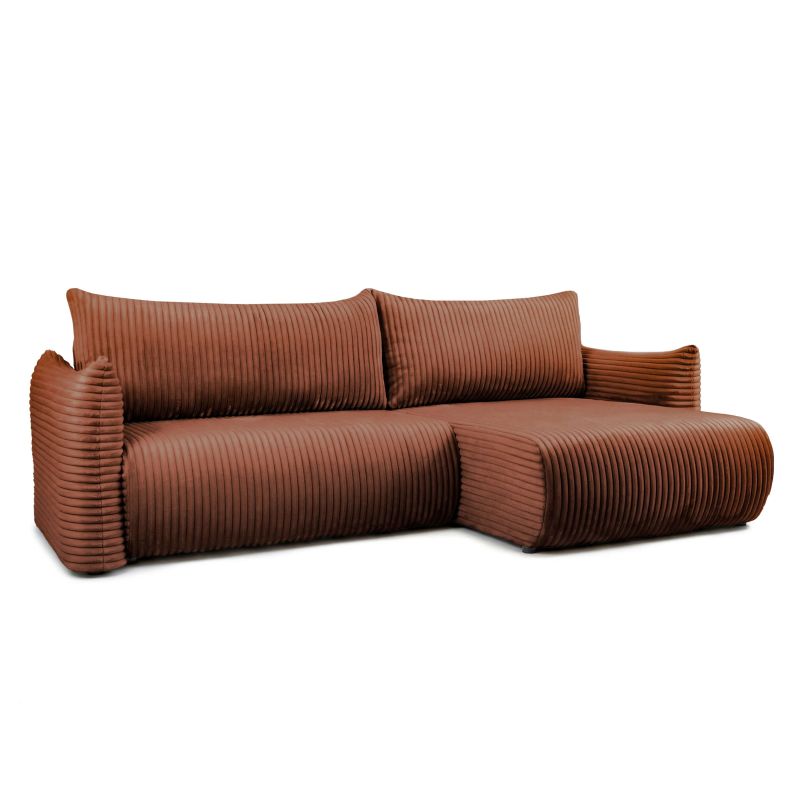 Canapé d'angle convertible et réversible GLORIA 4 places velours côtelé terracotta