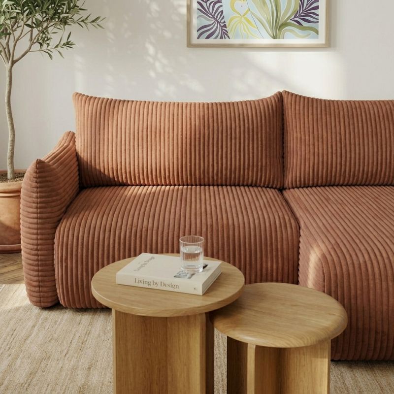 Canapé d'angle convertible et réversible GLORIA 4 places velours côtelé terracotta