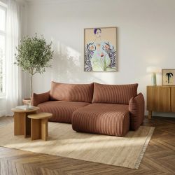 Canapé d'angle convertible et réversible GLORIA 4 places velours côtelé terracotta