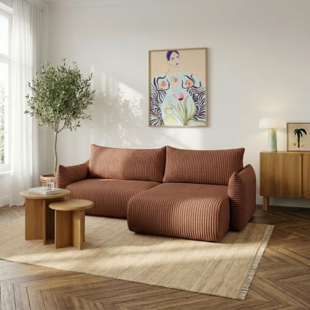 Canapé d'angle convertible et réversible GLORIA 4 places velours côtelé terracotta