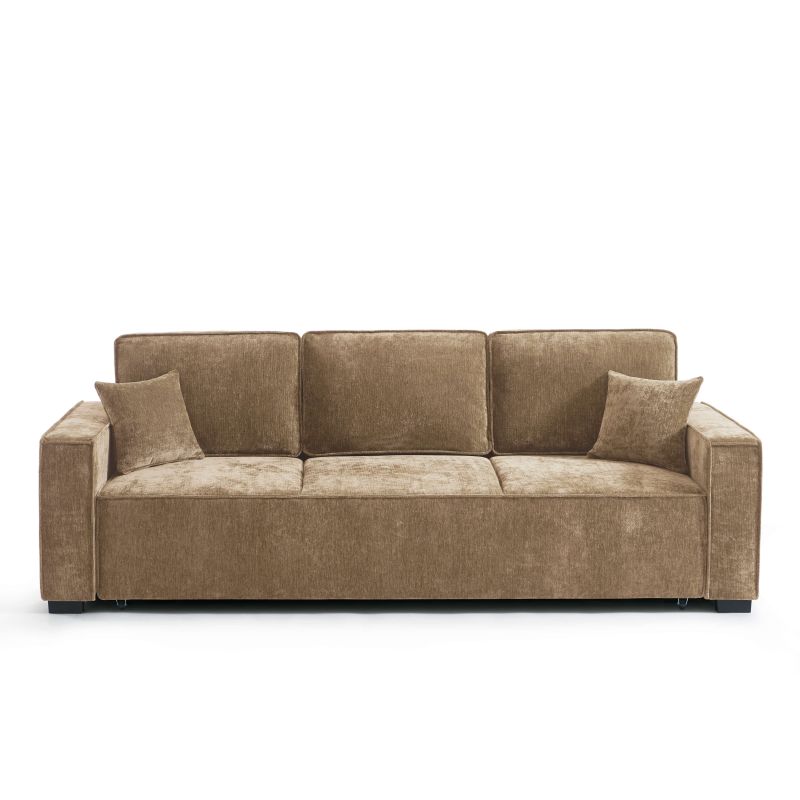 Canapé droit convertible GAVI 3 places tissu marron