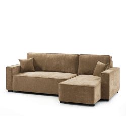 Canapé d'angle convertible et réversible GAVI 4 places tissu marron
