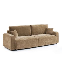 Canapé droit convertible LIVIO 3 places tissu marron