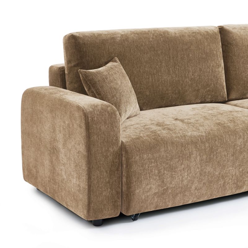 Canapé droit convertible LIVIO 3 places tissu marron