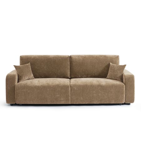 Canapé droit convertible LIVIO 3 places tissu marron