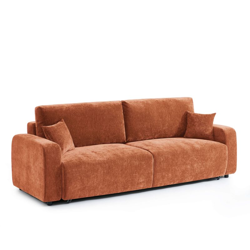 Canapé droit convertible LIVIO 3 places tissu terracotta