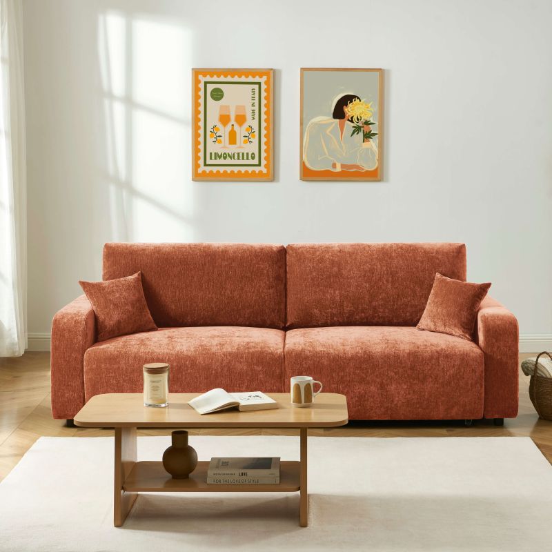 Canapé droit convertible LIVIO 3 places tissu terracotta