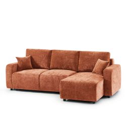 Canapé d'angle convertible et réversible LIVIO 4 places tissu terracotta