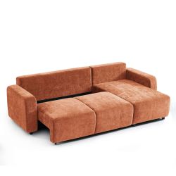 Canapé d'angle convertible et réversible LIVIO 4 places tissu terracotta