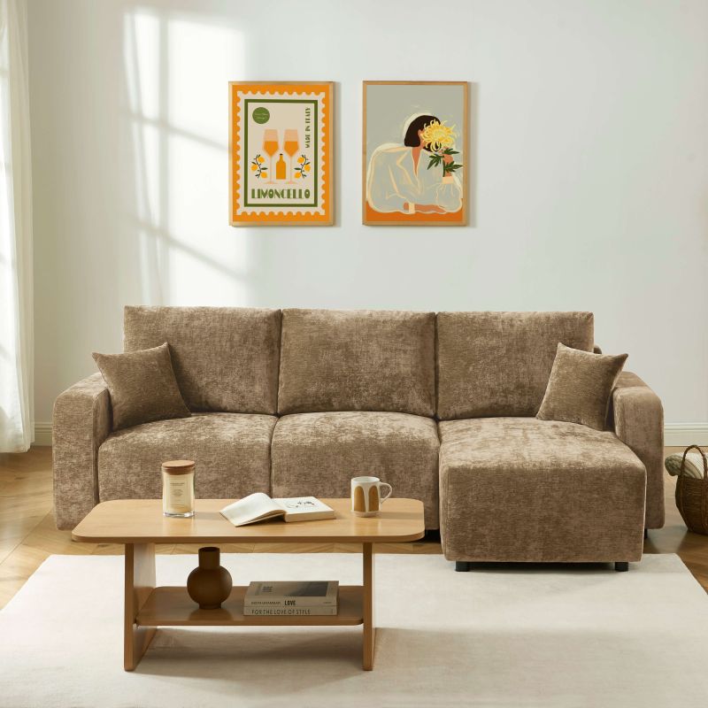 Canapé d'angle convertible et réversible LIVIO 4 places tissu marron