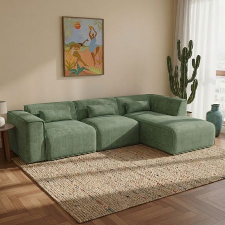 Canapé d'angle droit fixe NUNA 5/6 places tissu vert