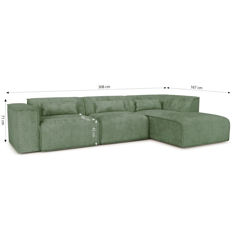 Canapé d'angle droit fixe NUNA 5/6 places tissu vert