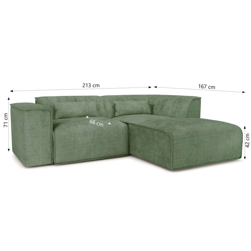 Canapé d'angle droit fixe NUNA 4 places tissu vert
