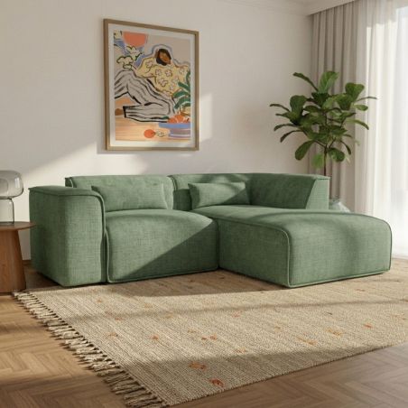 Canapé d'angle droit fixe NUNA 4 places tissu vert