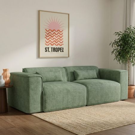 Canapé droit fixe NUNA 3 places tissu vert