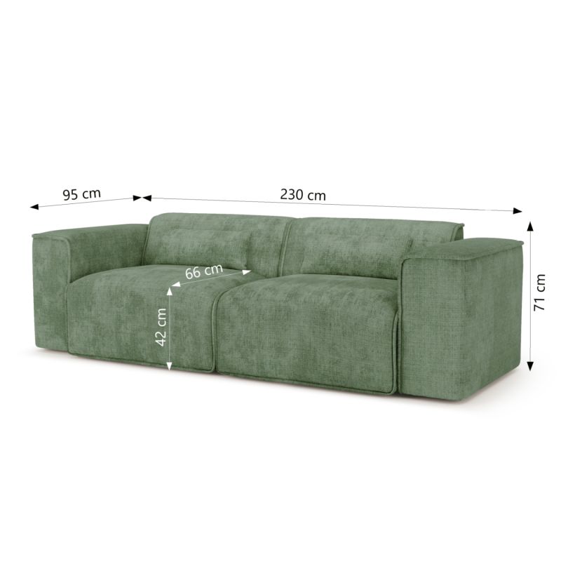 Canapé droit fixe NUNA 3 places tissu vert