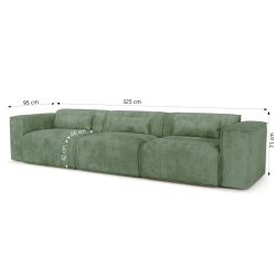 Canapé droit fixe NUNA 4/5 places tissu vert