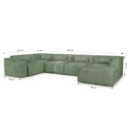 Canapé panoramique chaise droite NUNA fixe tissu vert 7 places