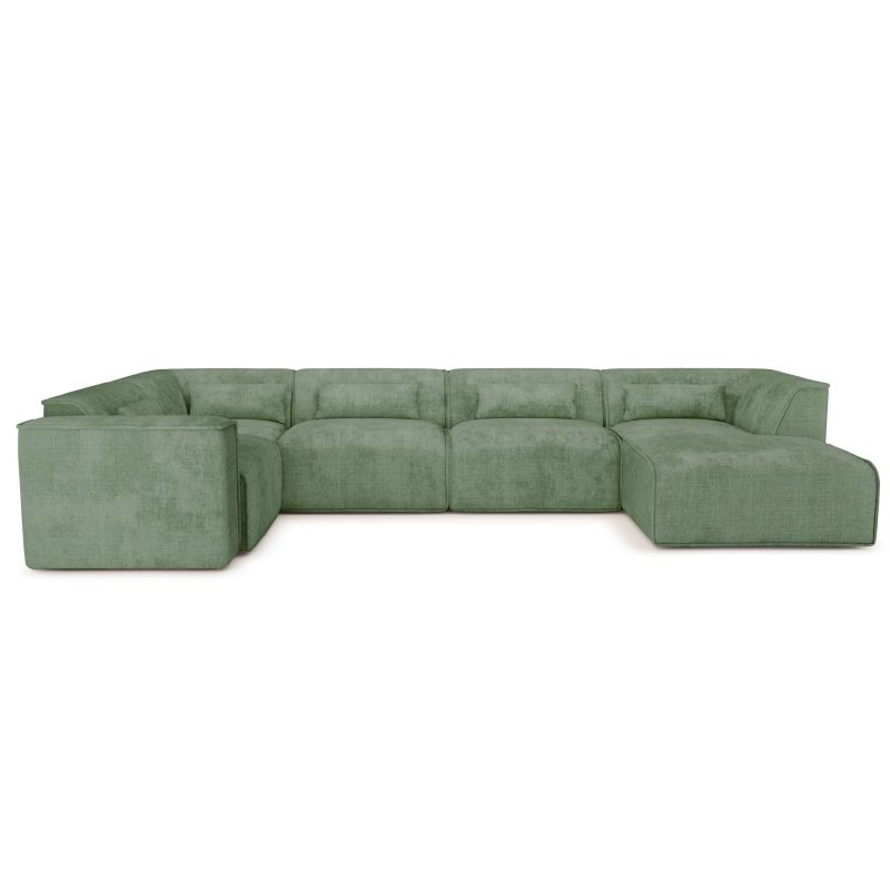 Canapé panoramique chaise droite NUNA fixe tissu vert 7 places