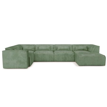 Canapé panoramique chaise droite NUNA fixe tissu vert 7 places