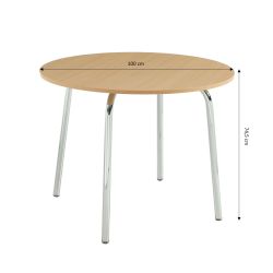 Ensemble repas table à manger ronde VASSI effet chêne et lot de 4 chaises ELLA tissu écru