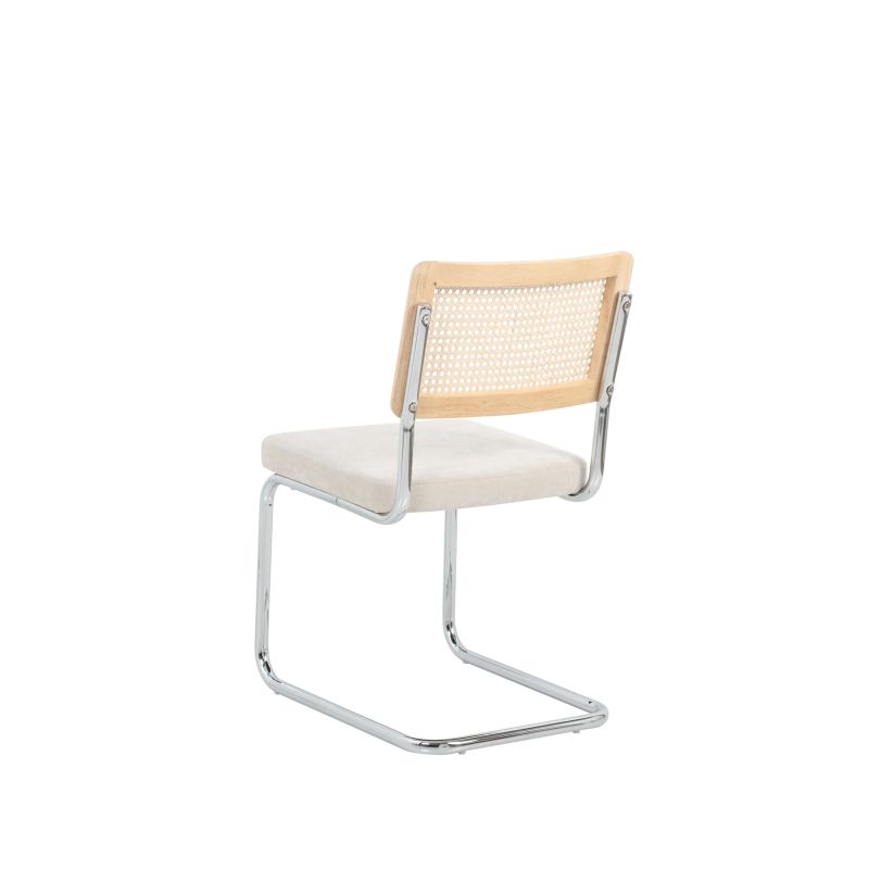 Ensemble repas table à manger ronde VASSI effet chêne et lot de 4 chaises ELLA tissu écru