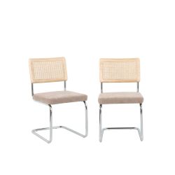 Ensemble repas table à manger ronde VASSIeffet chêne et lot de 4 chaises ELLA tissu marron