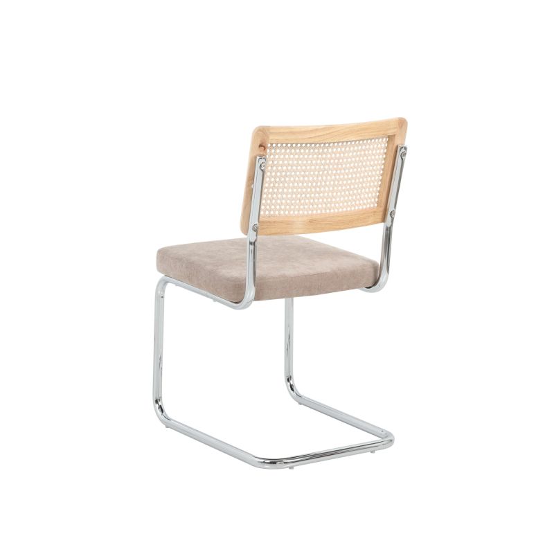 Ensemble repas table à manger ronde VASSIeffet chêne et lot de 4 chaises ELLA tissu marron