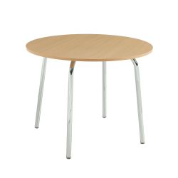 Ensemble repas table à manger ronde VASSIeffet chêne et lot de 4 chaises ELLA tissu marron