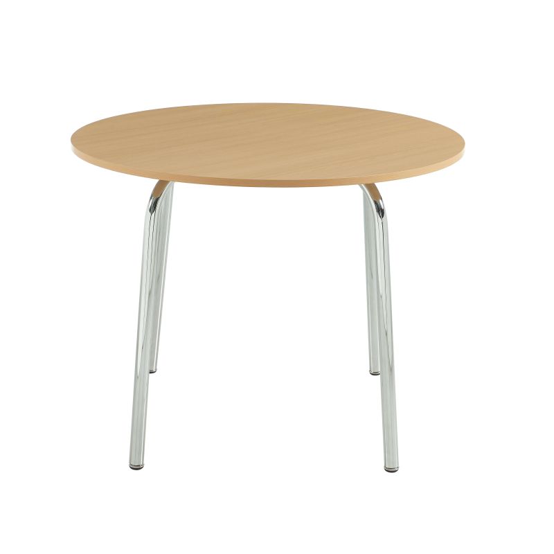 Ensemble repas table à manger ronde VASSIeffet chêne et lot de 4 chaises ELLA tissu marron