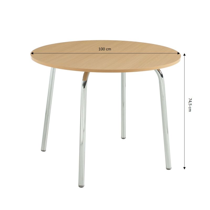 Ensemble repas table à manger ronde VASSIeffet chêne et lot de 4 chaises ELLA tissu marron