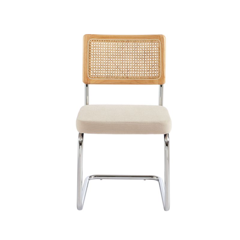 Ensemble repas table à manger ronde VASSI effet chêne et lot de 4 chaises ELLA tissu écru